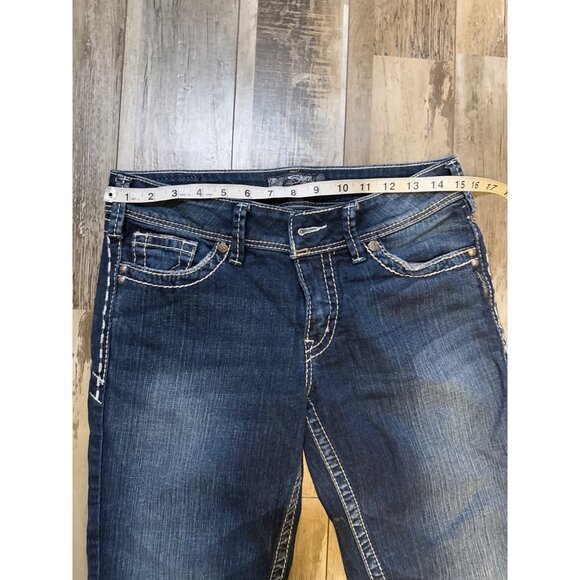 Silver Suki Surplus Womens Bootcut Jeans Size 12 Dark Wash Denim (worn hem) - Picture 3 of 9